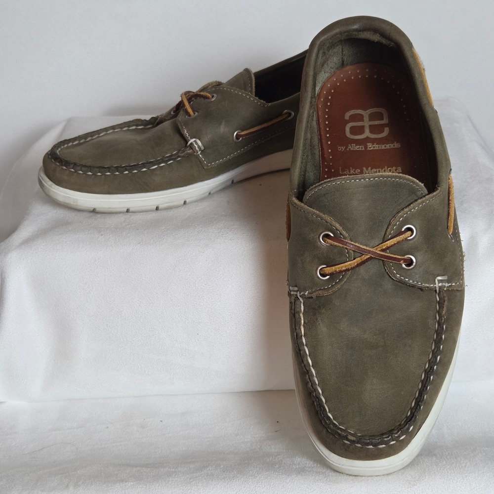 Allen Edmonds Lake Mendota Mens 7.5 E Olive Green Nubuck Boat Shoes Nautical
